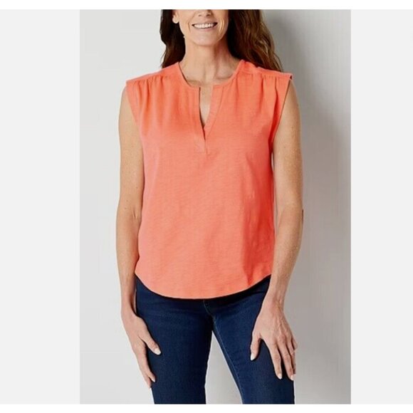 St. John's Bay Womens Split Crew Neck Short Sleeve T-Shirt. - Picture 1 of 5